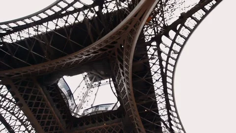 Skyward view of Eiffel Tower, Paris Slow motion Stock Footage 145987316
