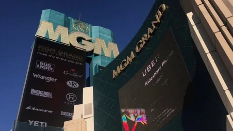 Skyward view of MGM Grand, Las Vegas strip Stock Footage