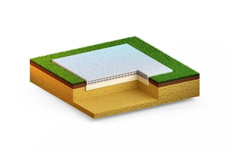 Slab-on-grade base. isolated cg industrial 3D illustration Stockillustratie
