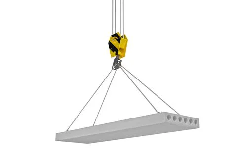 Slab hanged on crane hook by rope slings. 3d render Stock Illustration