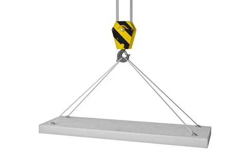 Slab hanged on crane hook by rope slings. 3d render Stock Illustration