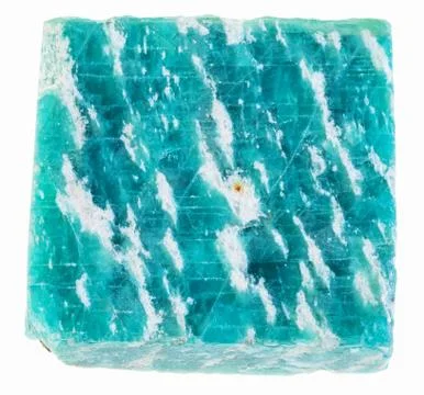 Slab of raw amazonite (amazon) stone on white Stock Photos