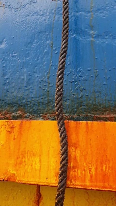 Slack mooring rope resting on a barge deck ( Stock Footage 346572438