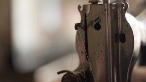 Slack Thread Regulator Working on Old Sewing Machine Video stock 120313073