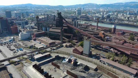 Slag Dumping below Blast Furnace at a steelworks, aerial view Stock Footage 342710997