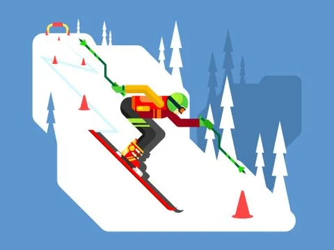 Slalom downhill skiing Stock Illustration