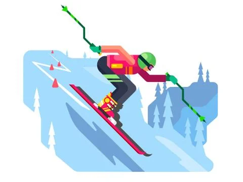 Slalom downhill skiing Stock Illustration