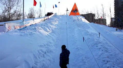 Slalom Elevator for ski on winter sunny day Video stock 7208237