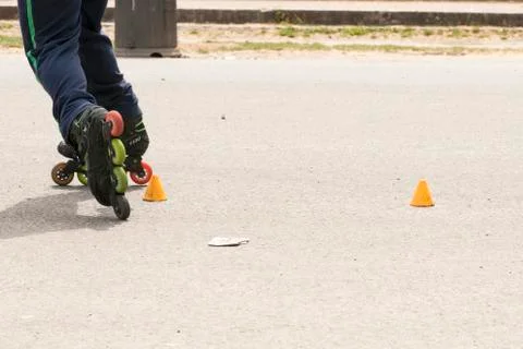 Slalom with Inline skates Stock Photos