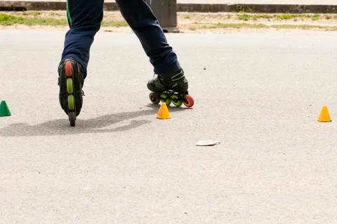 Slalom with Inline skates Stock Photos