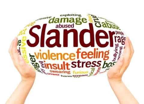 Slander word cloud hand sphere concept Foto stock