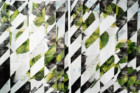 Slanted checker graphic made of paper with photocopies of leaves Stock Illustration