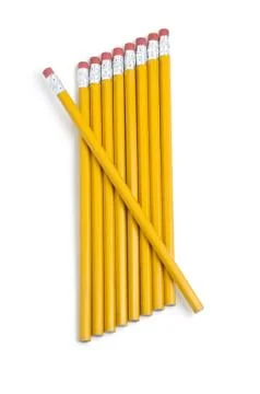 Slanted Row Of Pencils With One Diagonal Foto stock