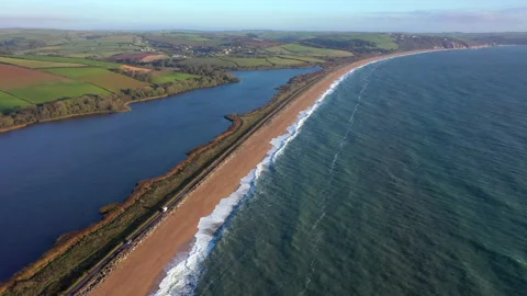 Slapton Sands aerial, Devon, England Video stock 146429965