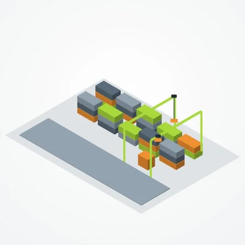 Slate gray and lime isometric container terminal looping animation, square 1:1 Stock Footage 346258041