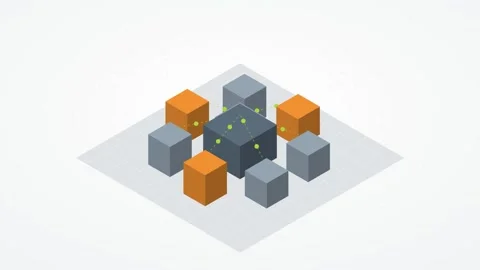 Slate gray and lime isometric connected network animation, seamless loop Stock Footage 346258055