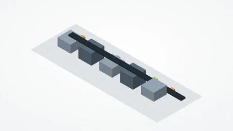 Slate gray and lime isometric processing pipeline animation, seamless loop Stock Footage 346258108