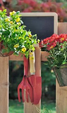 Slate for message in garden Stock Photos