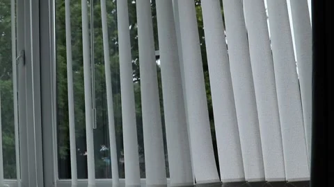 Slatted window blinds swaying in the summer breeze Video stock 138031460