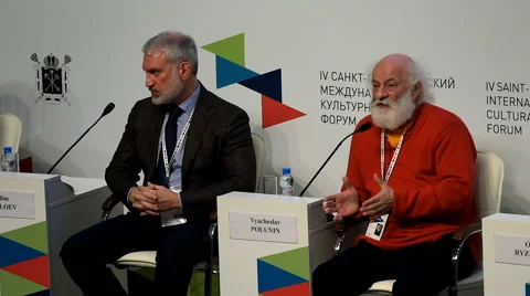 Slava Polunin during final plenary session of 4th St. Petersburg Cultural Forum Video stock 58556831