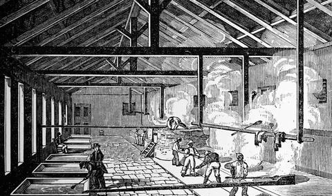  Slave labour working in a sugar boiling house. West Indies. 1833, Copyrig... Stock Photos