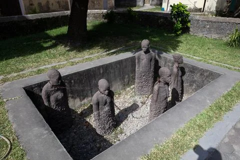 Slave monument in Zanzibar. Old Slave Market. Anglican Cathedral Stock Photos