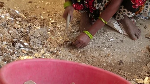 Slavery in Asia. Unskilled workers. Mining of mica. India. Stock Footage 77631376