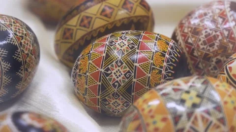 Slavic Easter Eggs With Traditional Ornament (Ukrainian) Close-Up Stock Footage 167761550