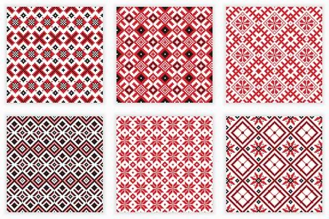 Slavic folk embroidery seamless patterns set Illustrazione stock