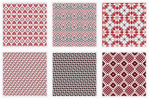 Slavic folk embroidery seamless patterns set Stock Illustration