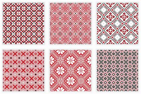 Slavic folk embroidery seamless patterns set Stock Illustration