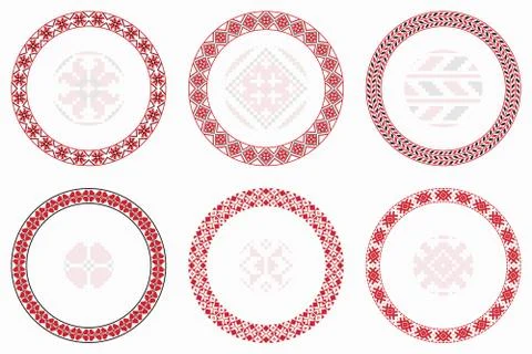 Slavic geometric round patterns set Stock Illustration
