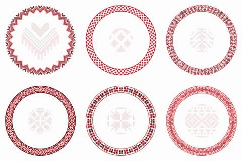 Slavic geometric round patterns set Stock Illustration