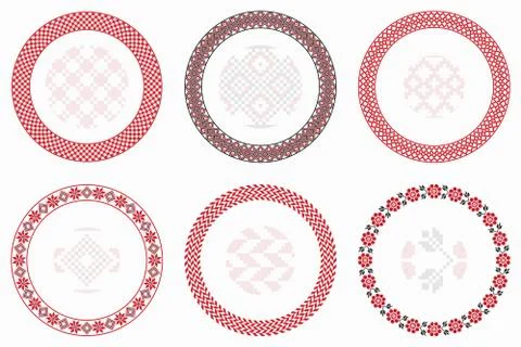 Slavic geometric round patterns set Stock Illustration