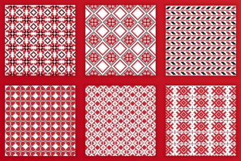Slavic geometric seamless patterns set Stock Illustration