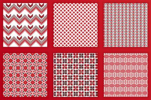 Slavic geometric seamless patterns set Stock Illustration