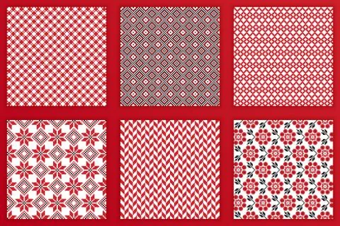 Slavic geometric seamless patterns set Stock Illustration