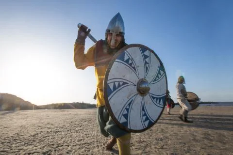 Slavic warrior attacks Stock Photos