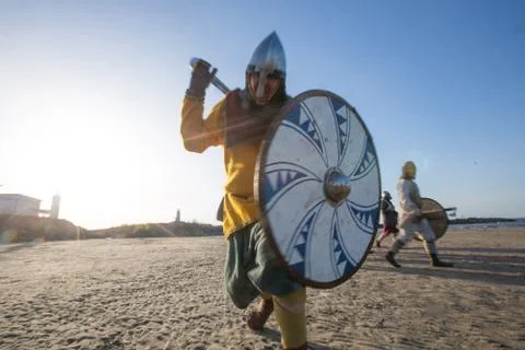 Slavic warrior attacks Foto stock