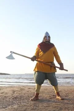 Slavic warrior with axe Stock Photos