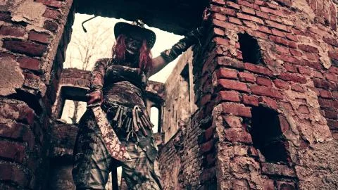 Slayer of zombies with a sword. Stock Photos