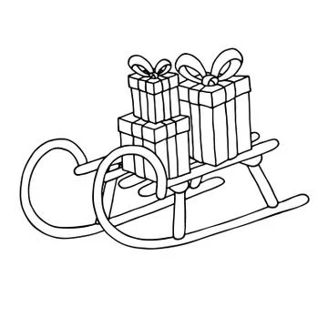 Sled with gift boxes, isolated on white background Stock Illustration