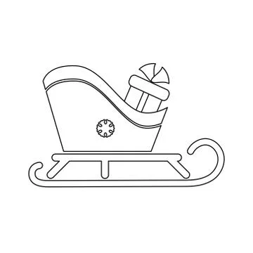 Sled icon. Flat outline vector illustration of a Christmas sleigh on a white Stock Illustration