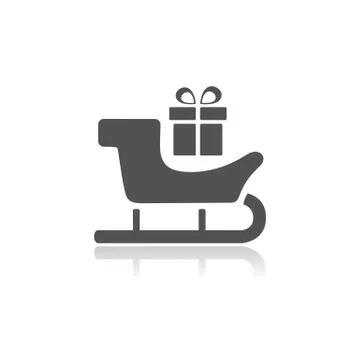 Sled icon with gift and reflection on white background Illustrazione stock
