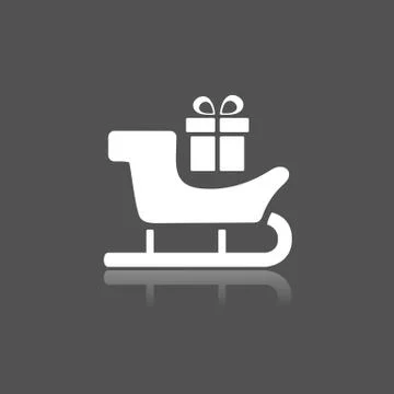Sled icon with gift and reflection on black background Stock Illustration