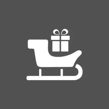 Sled icon with gift on black background Stock Illustration