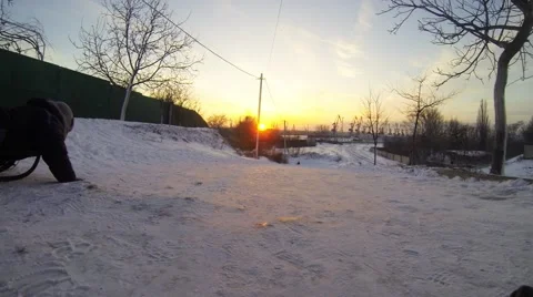 Sledding and sunset. Stock Footage 45986386