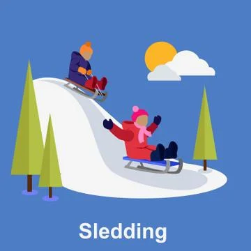 Sledding children design flat style Stock Illustration