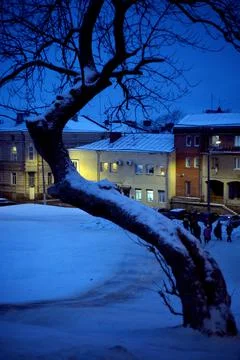 Sledding off a snow slide. Foto stock