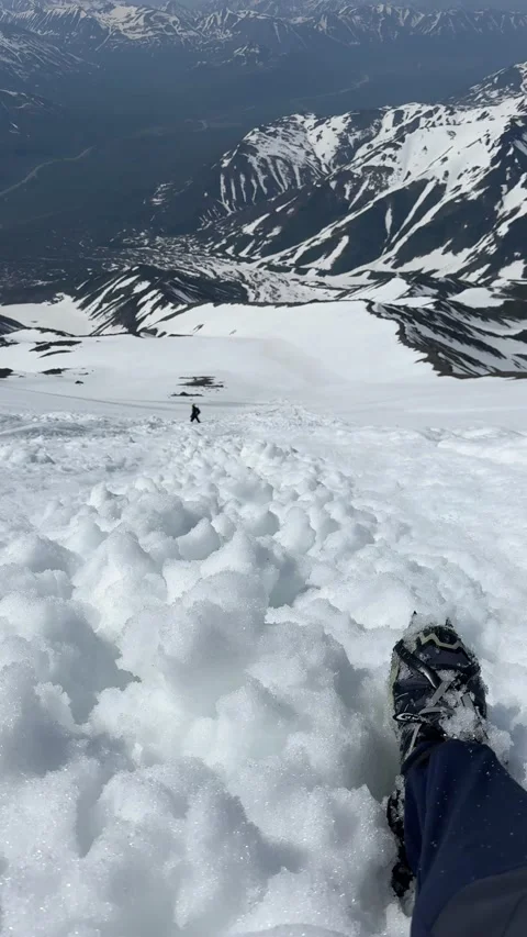 Sledding in a Tiny Avalanche, Vilyuchik Volcano, Kamchatka, Russia - 10 Jan 2025 Stock Footage 327678465